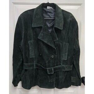 J.R.T. DARK GREEN Suede BELTED FITTED Jacket coat Size Large